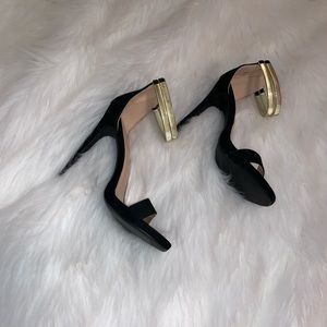 Black & gold strappy heels